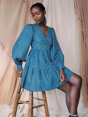 Christy Dawn Liana Teal Blue Floral wrap Dress XS